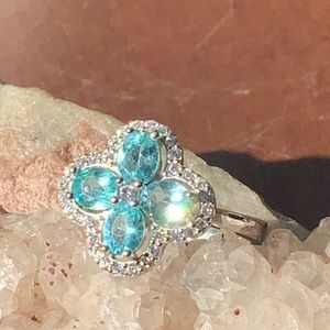 NEON BLUE APATITE & CZ 925 STERLING SILVER RING, SIZE 7.5